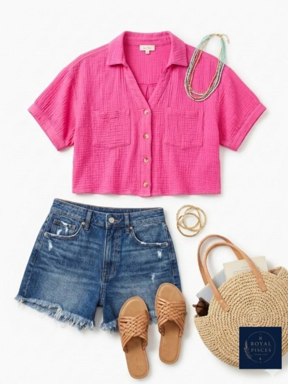 Crinkled Gauze Button Down Crop Top